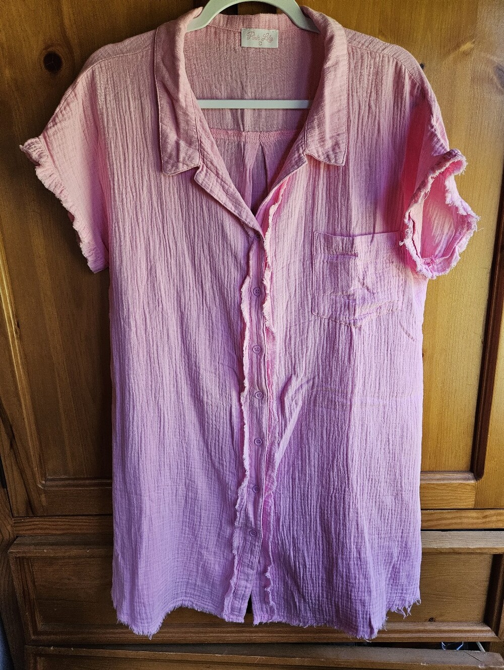 NWOT Pink Lily Pink Short-Sleeve Button-Front Dress Size XL